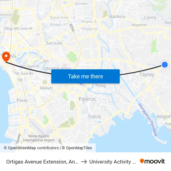Ortigas Avenue Extension, Antipolo City, Manila to University Activity Center - PLM map