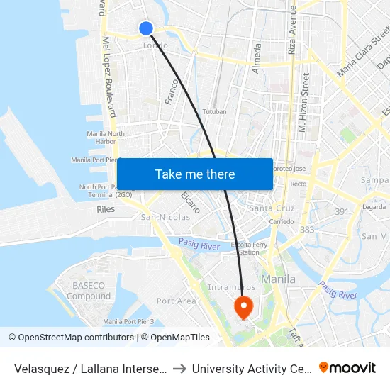 Velasquez / Lallana Intersection, Tondo to University Activity Center - PLM map