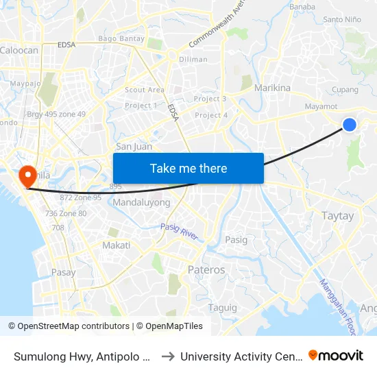 Sumulong Hwy, Antipolo City, Manila to University Activity Center - PLM map