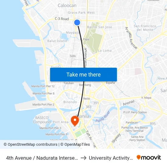 4th Avenue / Nadurata Intersection, Caloocan City to University Activity Center - PLM map
