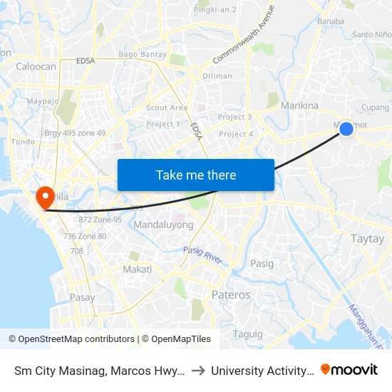Sm City Masinag, Marcos Hwy, Antipolo City, Manila to University Activity Center - PLM map