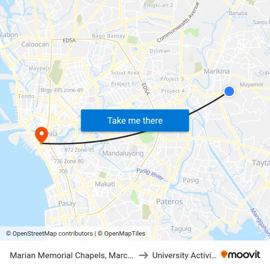 Marian Memorial Chapels, Marcos Hwy, Antipolo City, Manila to University Activity Center - PLM map