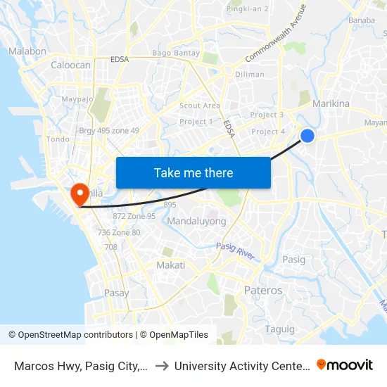 Marcos Hwy, Pasig City, Manila to University Activity Center - PLM map