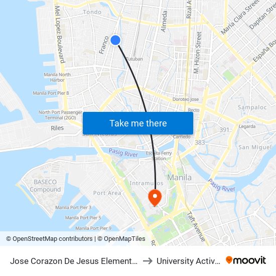 Jose Corazon De Jesus Elementary School, Juan Luma, Manila to University Activity Center - PLM map