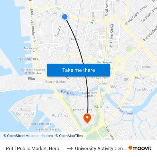 Pritil Public Market, Herbosa, Manila to University Activity Center - PLM map