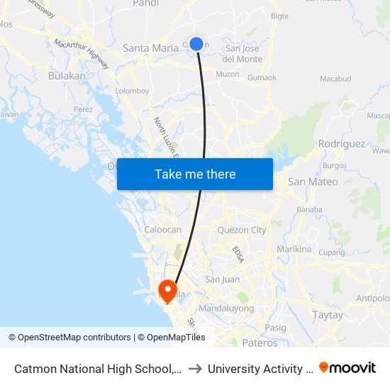 Catmon National High School, Santa Maria, Manila to University Activity Center - PLM map