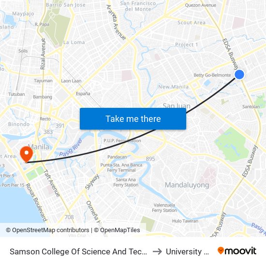Samson College Of Science And Technology, Epifanio De Los Santos Av, Quezon City, Manila to University Activity Center - PLM map