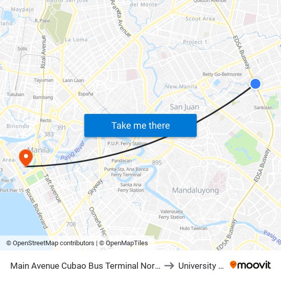 Main Avenue Cubao Bus Terminal Northbound, Edsa, Epifanio De Los Santos Av, Quezon City, Manila to University Activity Center - PLM map