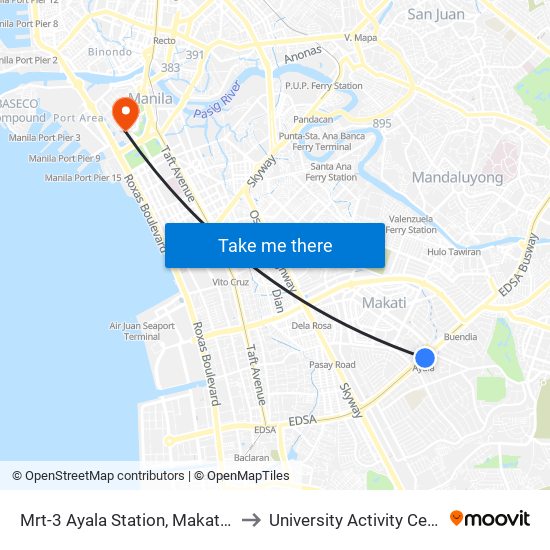 Mrt-3 Ayala Station, Makati City, Manila to University Activity Center - PLM map