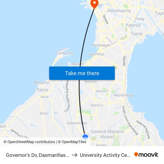 Governor's Dv, Dasmariñas City, Manila to University Activity Center - PLM map