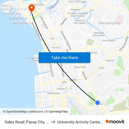 Sales Road, Pasay City, Manila to University Activity Center - PLM map