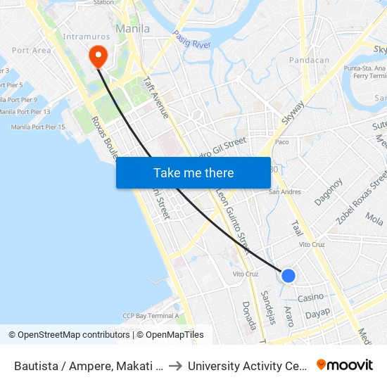 Bautista / Ampere, Makati City, Manila to University Activity Center - PLM map