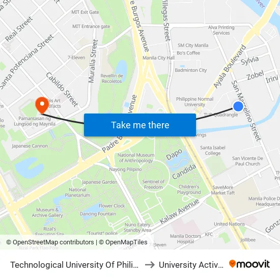 Technological University Of Philippines, San Marcellino, Manila to University Activity Center - PLM map