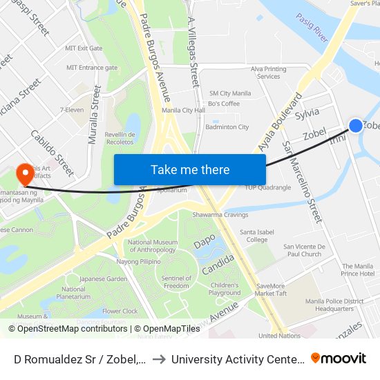 D Romualdez Sr / Zobel, Manila to University Activity Center - PLM map