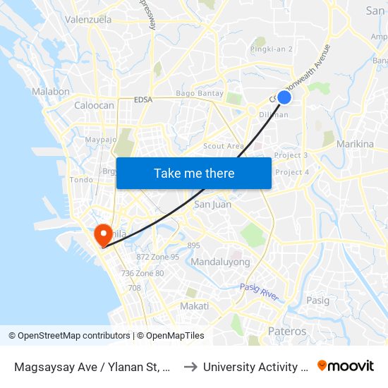 Magsaysay Ave / Ylanan St, Quezon City, Manila to University Activity Center - PLM map