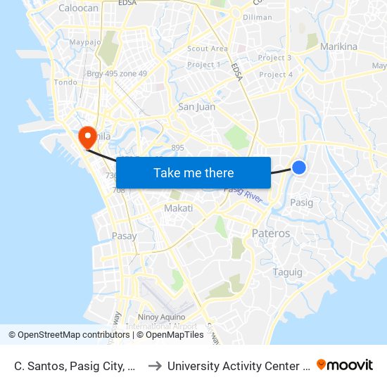 C. Santos, Pasig City, Manila to University Activity Center - PLM map