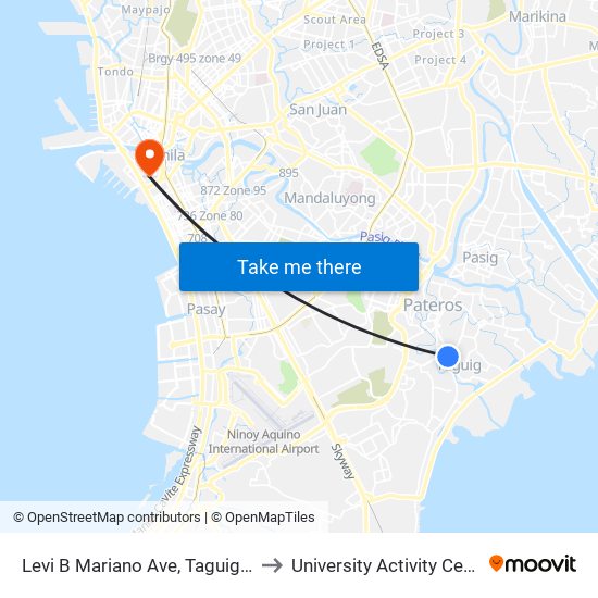 Levi B Mariano Ave, Taguig City, Manila to University Activity Center - PLM map