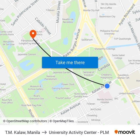 T.M. Kalaw, Manila to University Activity Center - PLM map