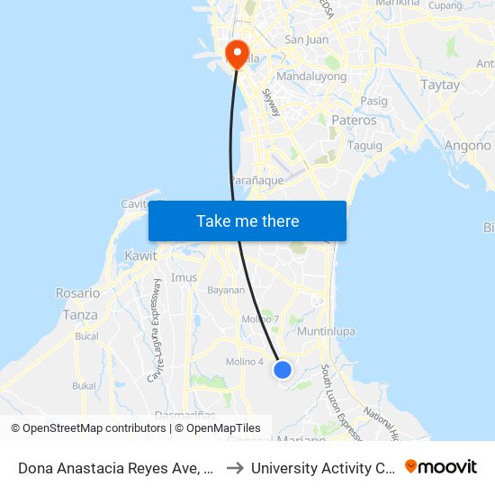 Dona Anastacia Reyes Ave, Montinlupa City to University Activity Center - PLM map