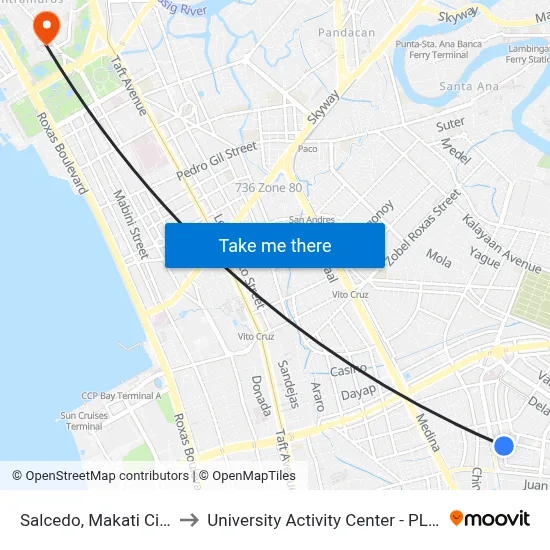 Salcedo, Makati City to University Activity Center - PLM map