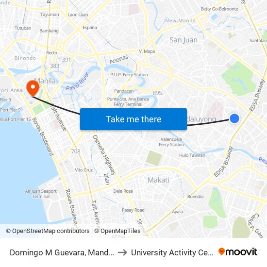 Domingo M Guevara, Mandaluyong City to University Activity Center - PLM map