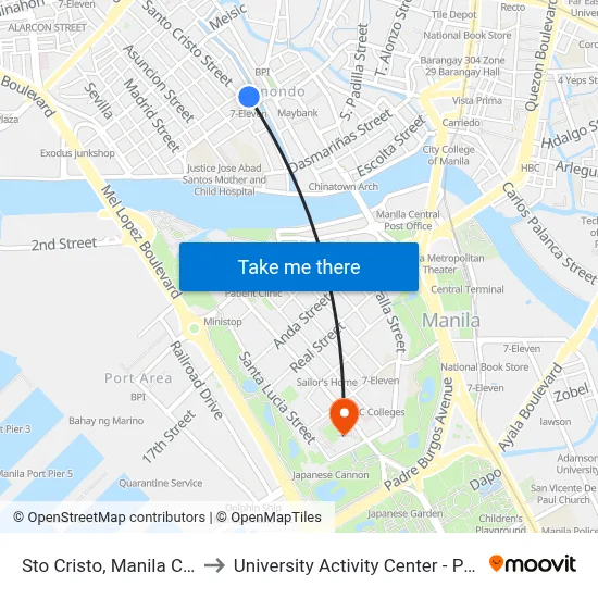 Sto Cristo, Manila City to University Activity Center - PLM map