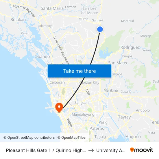 Pleasant Hills Gate 1 / Quirino Highway Intersection, City Of San Jose Del Monte to University Activity Center - PLM map