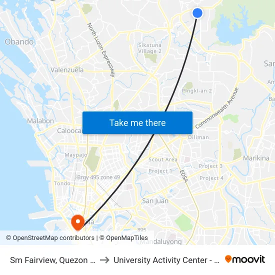 Sm Fairview, Quezon City to University Activity Center - PLM map