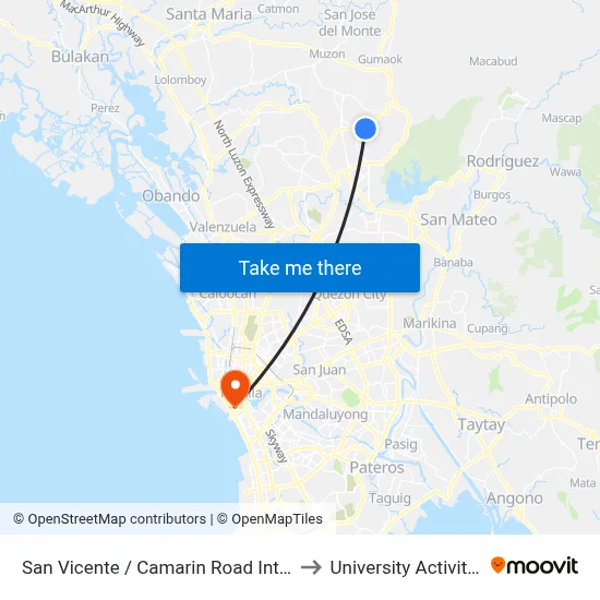San Vicente / Camarin Road Intersection, Caloocan City to University Activity Center - PLM map