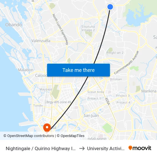 Nightingale / Quirino Highway Intersection, Caloocan City to University Activity Center - PLM map