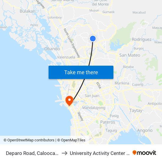 Deparo Road, Caloocan City to University Activity Center - PLM map