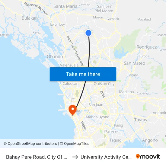 Bahay Pare Road, City Of Meycauayan to University Activity Center - PLM map