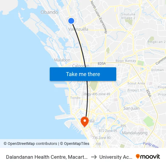 Dalandanan Health Centre, Macarthur Highway, Dalandanan, Valenzuela City to University Activity Center - PLM map