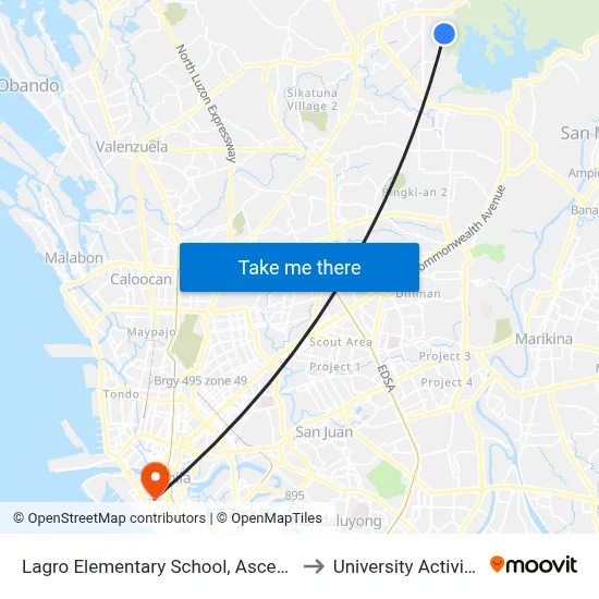 Lagro Elementary School, Ascencion Avenue, Quezon City to University Activity Center - PLM map