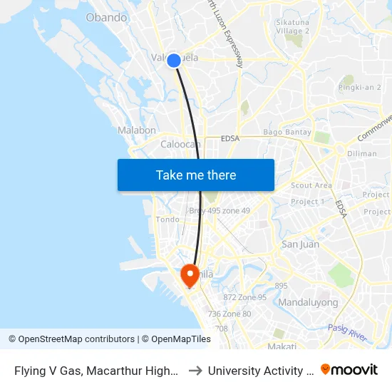 Flying V Gas, Macarthur Highway, Valenzuela City to University Activity Center - PLM map