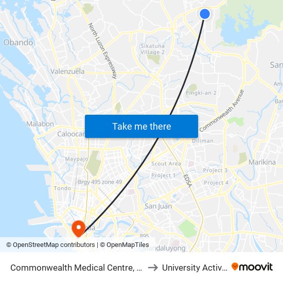 Commonwealth Medical Centre, Regalado Highway, Quezon City to University Activity Center - PLM map