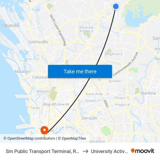 Sm Public Transport Terminal, Regalado Highway, Quezon City to University Activity Center - PLM map