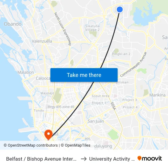 Belfast / Bishop Avenue Intersection, Quezon City to University Activity Center - PLM map