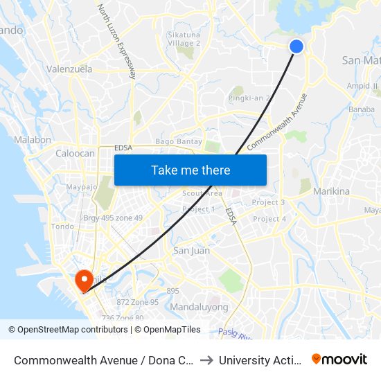 Commonwealth Avenue / Dona Carmen Intersection, Quezon City to University Activity Center - PLM map