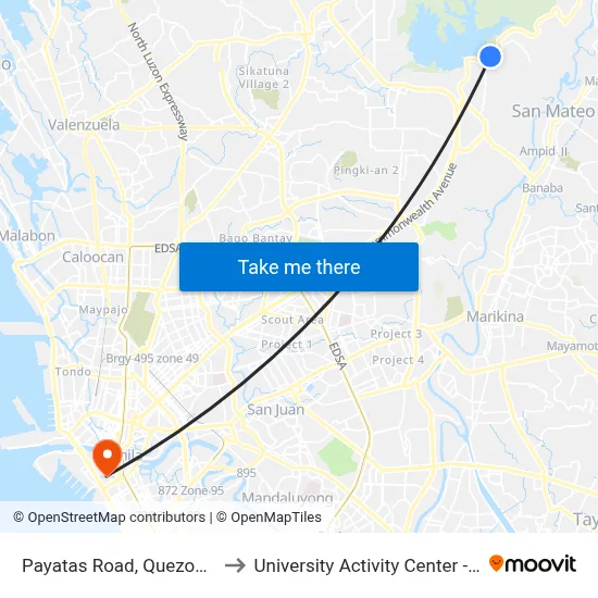 Payatas Road, Quezon City to University Activity Center - PLM map