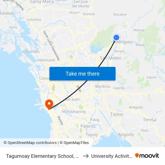 Tagumoay Elementary School, Mayon Avenue, Rodriguez to University Activity Center - PLM map