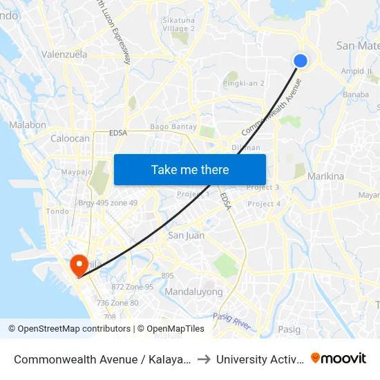 Commonwealth Avenue / Kalayaan A Intersection, Quezon City to University Activity Center - PLM map