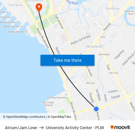 Atrium/Jam Liner to University Activity Center - PLM map