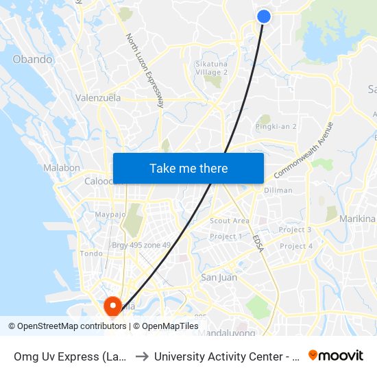 Omg Uv Express (Lagro) to University Activity Center - PLM map