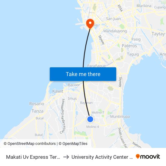 Makati Uv Express Terminal to University Activity Center - PLM map