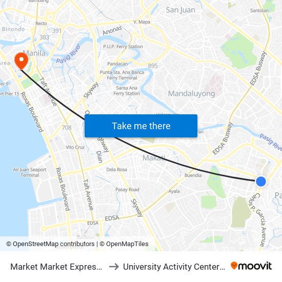 Market Market Express Stop to University Activity Center - PLM map