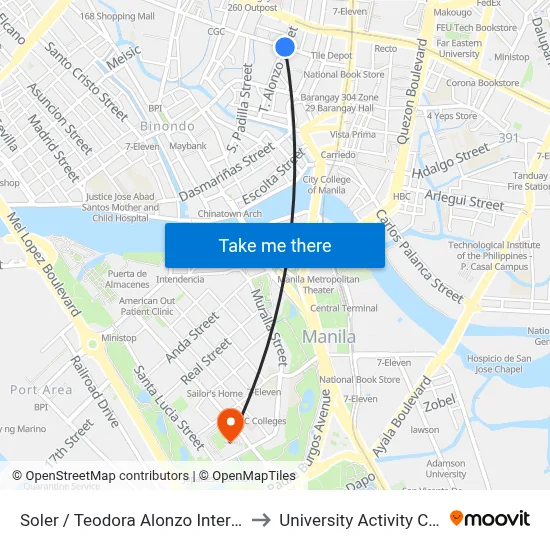 Soler / Teodora Alonzo Intersection, Manila to University Activity Center - PLM map