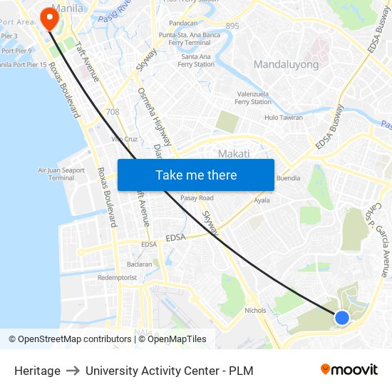 Heritage to University Activity Center - PLM map