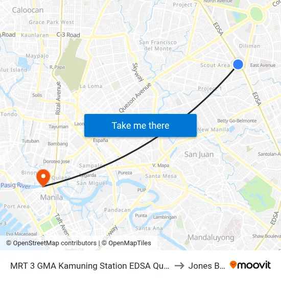 MRT 3 GMA Kamuning Station EDSA Quezon City Manila to Jones Bridge map