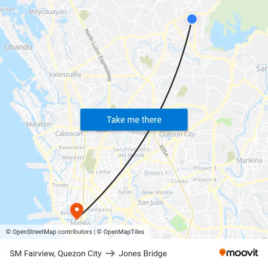 SM Fairview, Quezon City to Jones Bridge map